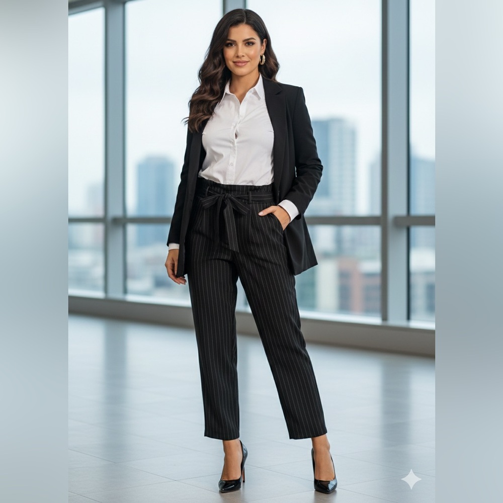 Nasty Gal Drop Me a Line Pinstripe Tapered Pants Black